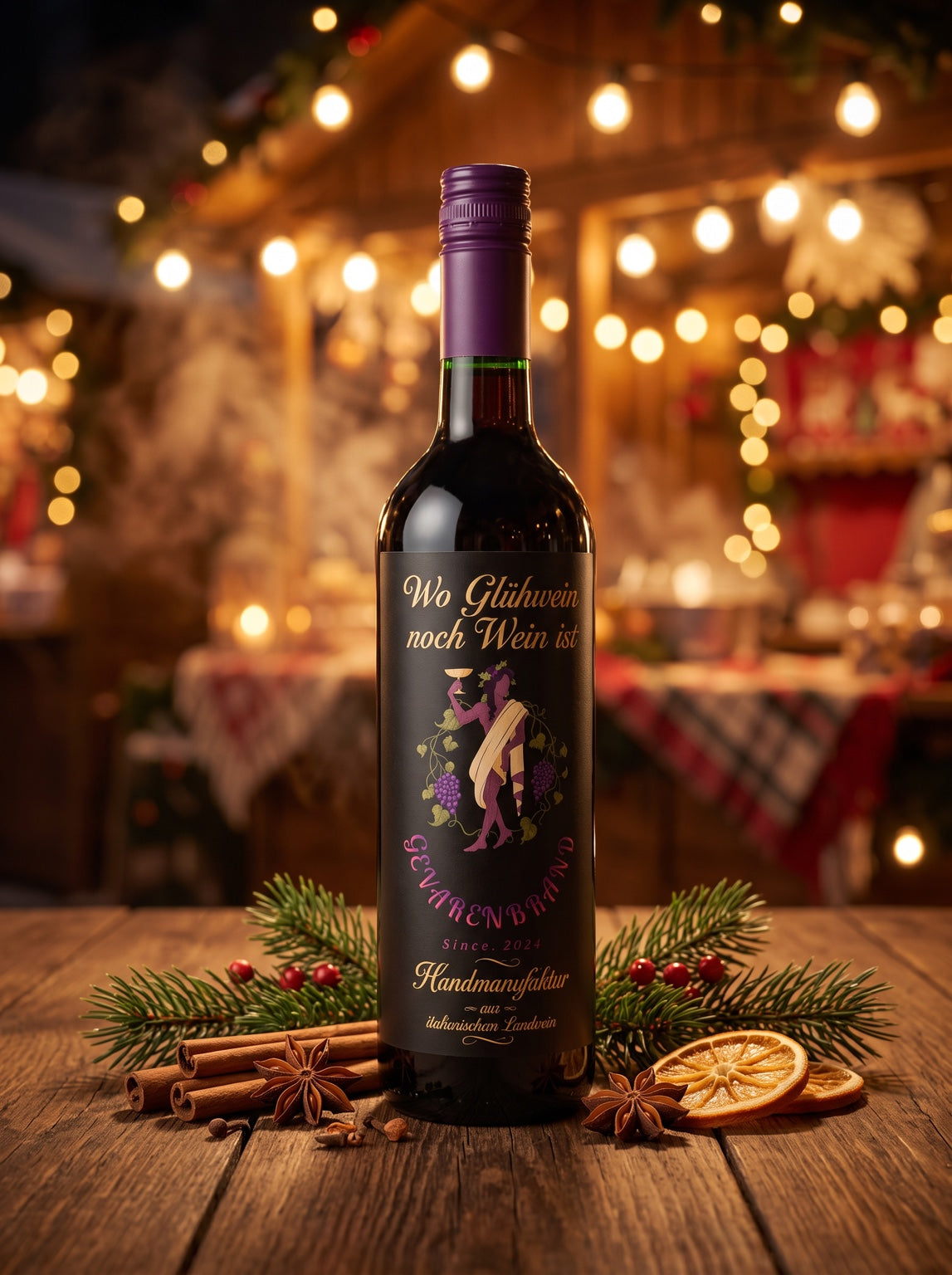 Gevarenbrand Glühwein in winterlicher Atmosphäre